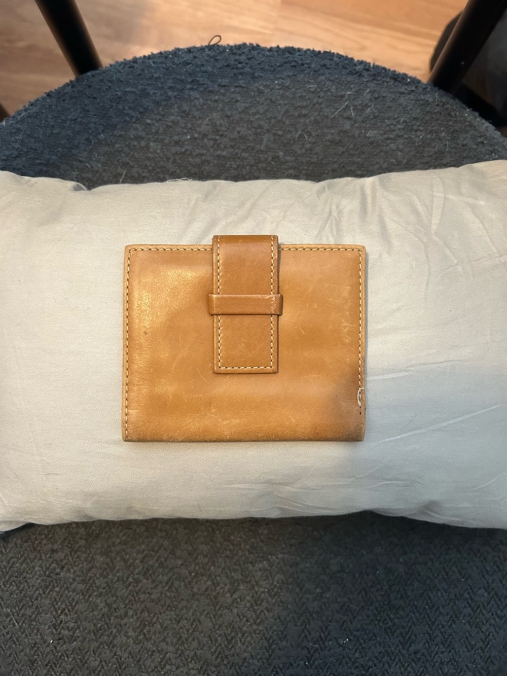 J. Crew Tan Leather Bifold Wallet with Strap Closure